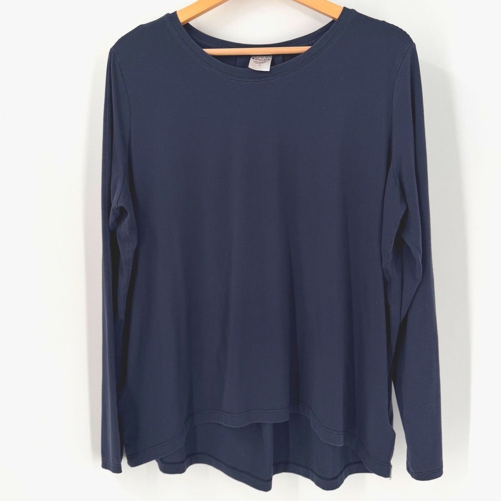 Athleta Womens Navy Blue Modal Blend Long Sleeve High Low Pleated Back Top M